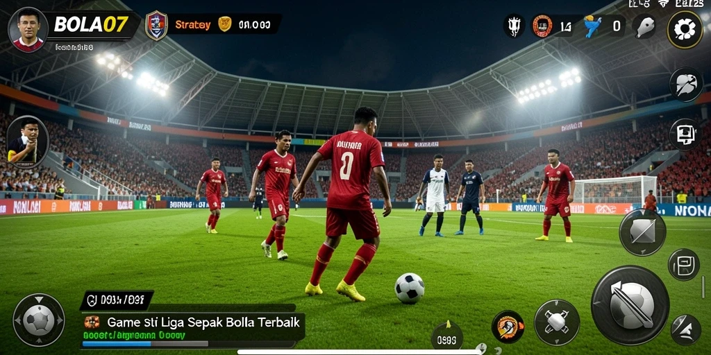 Tampilan gameplay mendebarkan dalam BOLA07 saat mengelola tim sepak bola.