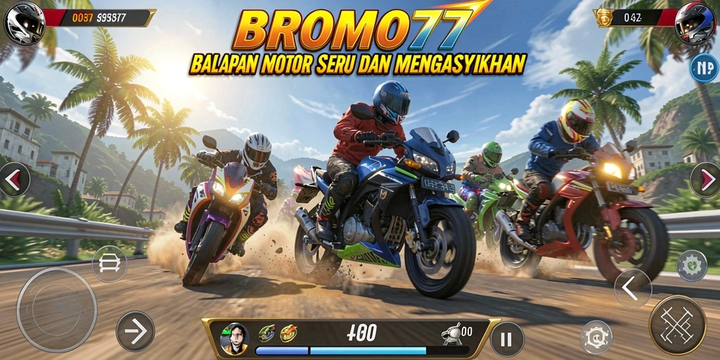 Gameplay BROMO77 yang menampilkan balapan motor yang mendebarkan.