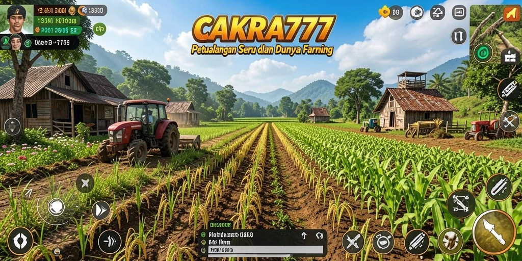Tampilan gameplay menarik CAKRA777 dengan suasana pertanian yang cerah.