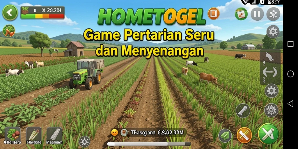 Tampilan gameplay <strong>HOMETOGEL</strong> yang menarik dan penuh warna saat bertani.
