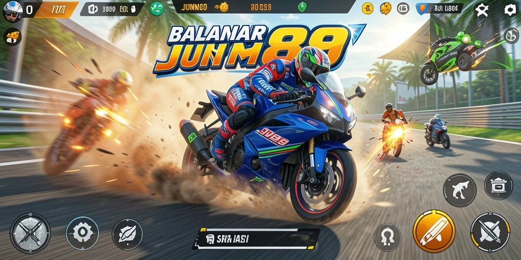 Gameplay motor racing JUN88 yang penuh aksi dan kecepatan.