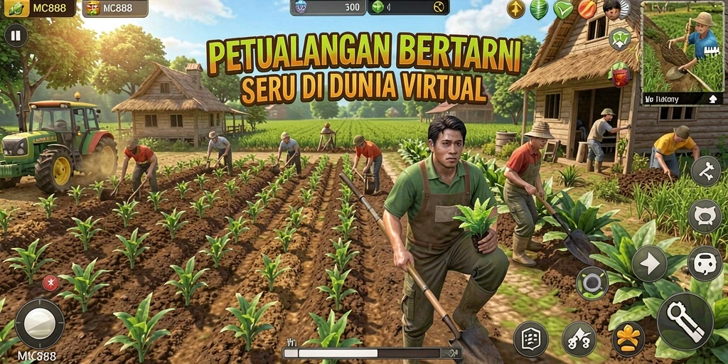 Tampilan gameplay menarik di MC888 dengan aktivitas pertanian yang seru.