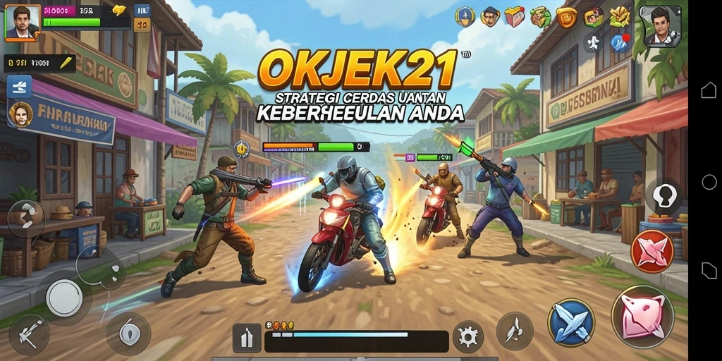 Tangkapan layar gameplay OKJEK21 menunjukkan pertempuran strategis yang intens.