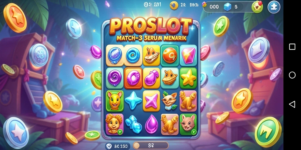 Tampilan gameplay seru dalam PROSLOT dengan elemen Match-3.