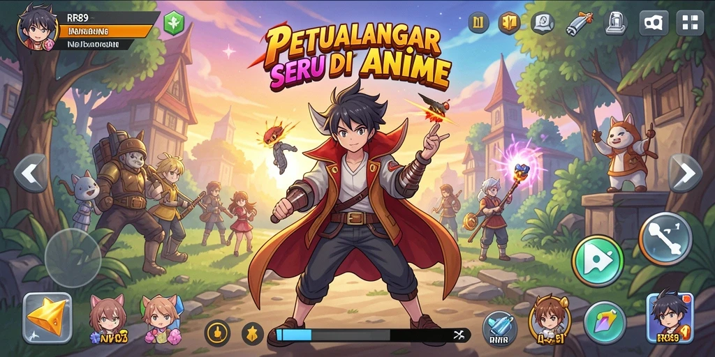 Menggambarkan aksi mendebarkan dalam gameplay Anime RR89.