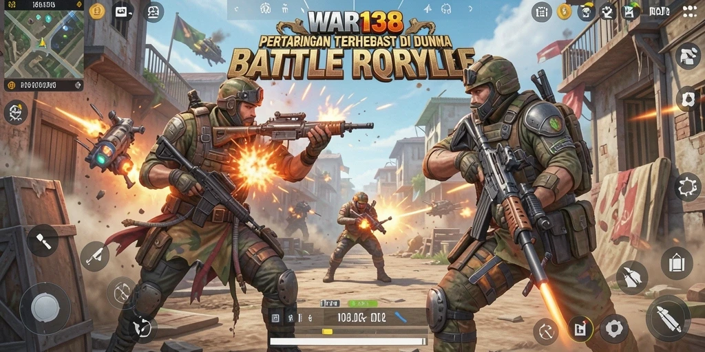 Tampilan utama gameplay WAR138 dengan aksi Battle Royale yang mendebarkan.