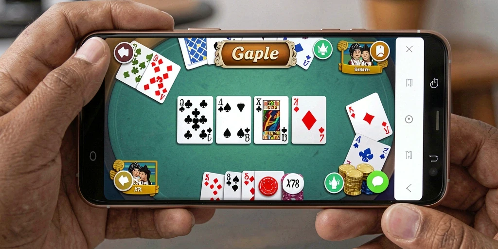 Screenshot gameplay X78 menampilkan keseruan bermain Gaple secara online.